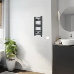 Rinse Bathrooms 200W Electric Heated Warming Towel Rail Bathroom Radiator Anthracite - 600x300mm