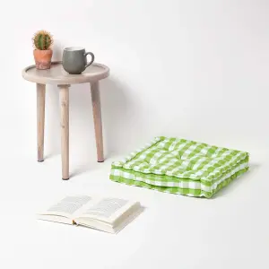 Homescapes Green Block Check Cotton Gingham Floor Cushion, 50 x 50 cm