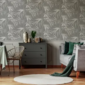 Superfresco Easy Asia Dark grey Leaves Smooth Wallpaper