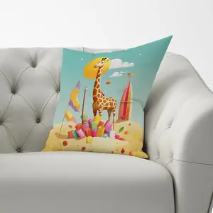 A Giraffe On A Beach Holiday Cushions 33cm x 48cm