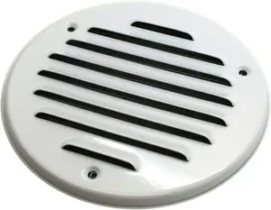 White Louvred Wall Vent Grille with Flyscreen, Fits 100 mm / 4 in Ducts, Round Ventilation Grille with Flat Back