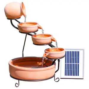 Primrose Terracotta Jug & Bowl Cascade Solar Water Feature with Battery Backup and Lights 55cm