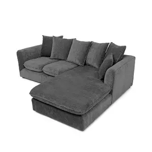 Lucas Water Repellent Velvet Chenille Right Facing Corner Sofa in Dark Grey