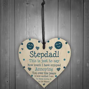 Funny Joke Step Dad Gift For Fathers Day Birthday Wood Heart Humorous Gift For Him