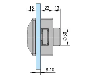 Studio Private Line glass door lock non-locking, angular, stainless steel colour C31