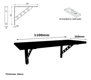 Solid Pine Rustical Shelf Primed with 2406 Bracket 25x110cm