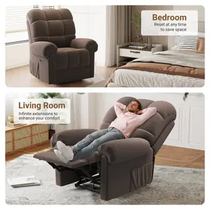 Electric Recline Sofa Chair for Adults with USB Port,Comfy Teddy Fleece Adjustable, Brown