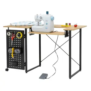 Sewing Online Sewing Table with Fold-out Storage Panel, Wood/Black Legs