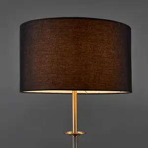 ValueLights Belmont Traditional Antique Brass Sconce Floor Lamp with Black Drum Shade