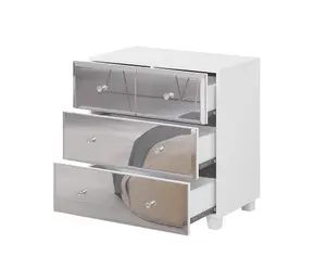 Sleek White Bellagio Chest of Drawers W720mm H750mm D450mm - Mirrored Fronts, Ample Storage