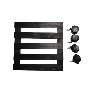 Pack of 2 35cm Black Square Wooden Garden Plant Pot Flower Trolley Stand On Wheels