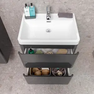 Marvel 600mm Floor Standing Bathroom Vanity Unit in Dark Grey Gloss with Resin Basin