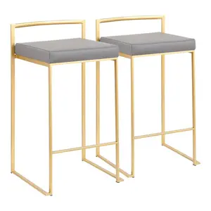 Daggett 68.5cm Bar Stool (Set of 2) Gold / Blue Velvet / Bar Stool (30.75" Seat Height)