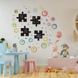 Walplus Combo Kids - Chalkboard Puzzle With Colourful Circles And Rings Wall Sticker PVC