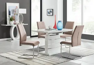 Renato 120cm High Gloss Extending Dining Table and 4 Cappuccino Lorenzo Chairs