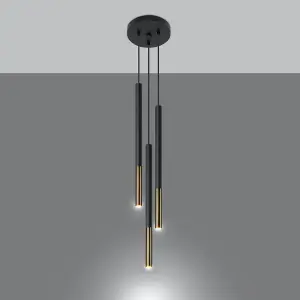 Mozaica Steel Black/Golden 3P Light Classic Pendant Ceiling Light