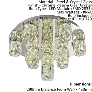 Flush Ceiling Light Chrome Plate & Clear Crystal 15 x 2.7W LED module