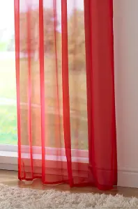 Elegant Plain Voile Curtain Panels PAIR with FREE Tie Backs 150cm x 229cm Red