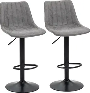 HOMCOM Adjustable Bar Stools Set Of 2 Counter Height Barstools Dining Chairs 360° Swivel With Footrest For Home Pub, Grey