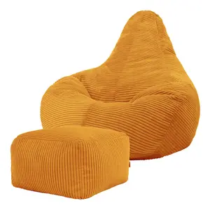 icon Dalton Corduroy Recliner Bean Bag Chair & Footstool Ochre Yellow