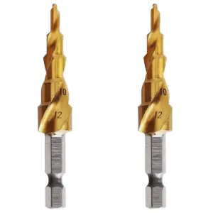 Rennie Tools Pack Of 2 x 4-12mm HSS Spiral Flute Step Drill Bit Titanium (TiN) Coated Cone / Hole Cutter For Steel Plastics & Wood