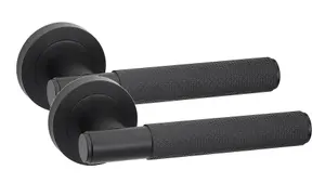 Knurled T-Bar Bathroom Door Handle Set Thumbturn and Mortise Lock Matt Black