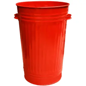 Metal Bin Retro Dustbin Waste Bin Animal Feed or Fire Bin - Outdoor or Indoor Bin, Red Tall Tapered Steel Bin 45L