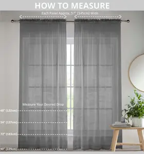 Sheer Silver Plain Woven Voile Slot Top Curtain Panel Pair (57x90") 145x229m