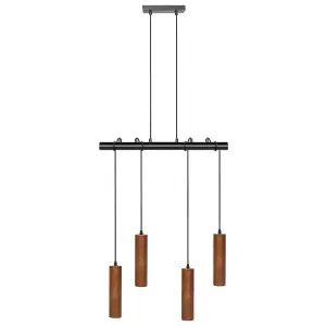 4 Light Wooden Pendant Lamp Dark TUTAKI