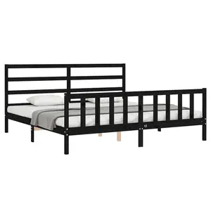 Berkfield Bed Frame with Headboard Black 200x200 cm Solid Wood