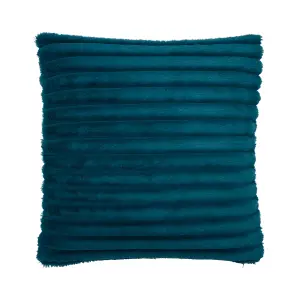 Catherine Lansfield Cosy Ribbed Faux Fur Soft Touch 45x45cm Cushion Teal Green