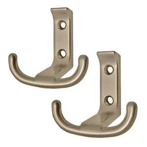 5 x Satin Nickel Large Metal Tee Double Coat Hooks, Door Robe Dress Hanger