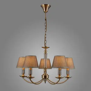 Luminosa Classic Hanging Pendant Antique Bronze 5 Light  with Grey Shade, E14