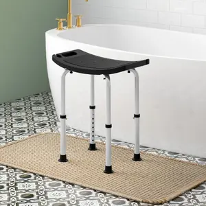 HOMCOM Aluminium Shower Stool w/ Adjustable Height Non-Slip Bath Stool Black