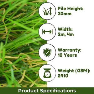 English Garden 30mm Outdoor Artificial Grass, Premium Artificial Grass,Pet-Friendly Artificial Grass-18m(59') X 4m(13'1")-72m²