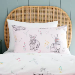 Catherine Lansfield Bunny Tails Ditsy Flowers Reversible Duvet Cover Set with Pillowcases Pink