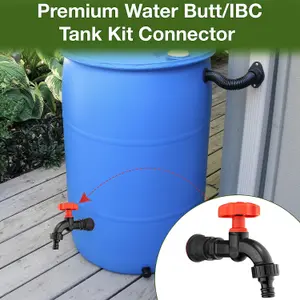 Premium Water Butts Kit  3/4" bsp black tap with click lock hose connector + Hozelock suited tap  connector + PTFE Tape Roll