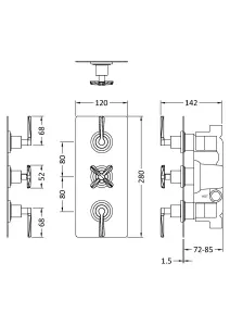 Connect Triple Concealed Crosshead Thermostatic Shower Valve (2 Outlets) - Brushed Brass - Balterley