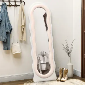 HOMCOM Full Length Mirror, Standing, Leaning or Wall Mirror, White and Pink