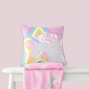 Unicorn Super Soft Pink Velvet Filled Cushion