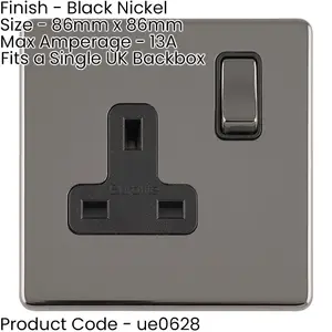 5 PACK 1 Gang DP 13A Switched UK Plug Socket SCREWLESS BLACK NICKEL Wall Power