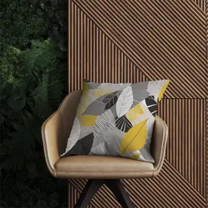 Grey Yellow Autumn Leaves Outdoor Cushion 60cm x 60cm