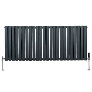 Oval Column Radiator & Valves - 600mm x 1440mm - Anthracite Grey