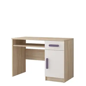 Elegant Oak Sonoma and White Computer Desk H760mm W1100mm D500mm - Heather Handles for Soft Study Spaces