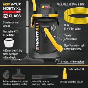 MIGHTY HSV -37L M-Class 240v Industrial Dust Extraction Wet & Dry  Vacuum Cleaner - Health & Safety Version