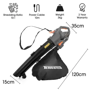 Terratek Leaf Blower Garden Vacuum and Shredder 35L Collection Bag 3000W