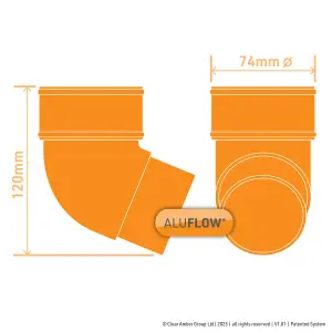 Aluflow Black Round 112° Offset Downpipe bend, (Dia)74mm