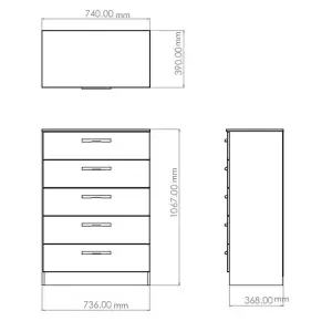 Yarmouth Ready assembled Grey 5 Drawer Chest (H)1067mm (W)740mm (D)390mm