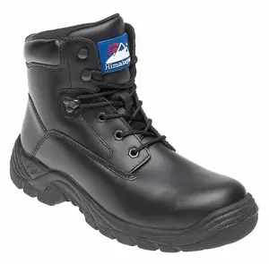 Durable Himalayan S1P Black Leather Safety Boots with Steel Toe and Midsole