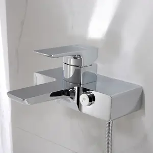 Nes Home Modern Chrome Square Design Wall Mounted Bath Shower Mixer Tap